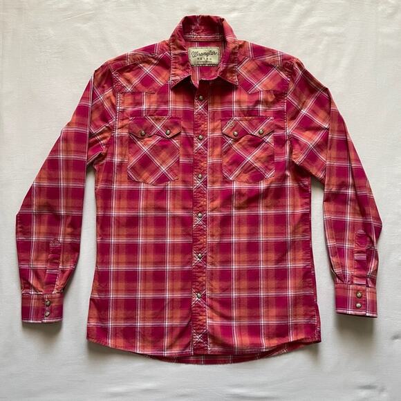 Wrangler Retro Boys Shirt Pearl Snap Red Plaid Western Long Sleeve Size XL - Picture 1 of 9
